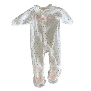 Vintage 80s Alexis one piece pajama outfit button 0-13 lbs newborn pink white